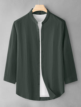 Grey Colour Men's Cotton 3/4 Sleeve Casual Shirt