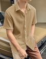 Beige Seersucker Half Sleeve Shirt