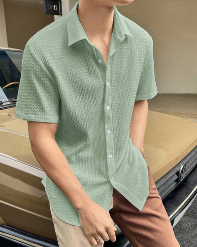 Mesmerizing Sage Green Seersucker Half Sleeve Shirt