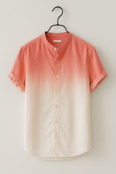 Peach Colour Ombre Cotton Short Sleeve Shirt