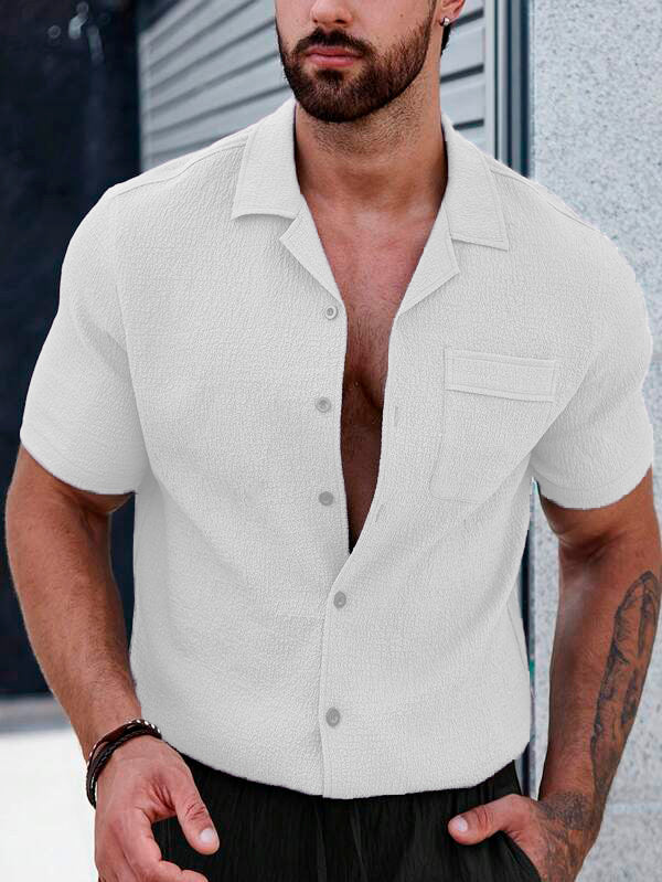 Chic White Cropped Collar Short Sleeve Shirt - Modern Fit for Effortless Style