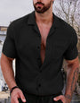 Classic Black Cropped Collar Short Sleeve Shirt - Modern Fit for Timeless Style