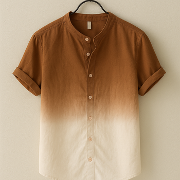 Brown Colour Ombre Cotton Short Sleeve Shirt
