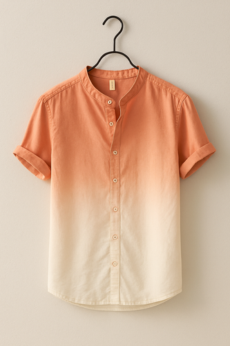 Orange Colour Ombre Cotton Short Sleeve Shirt