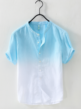 Sky Blue Colour Ombre Cotton Short Sleeve Shirt