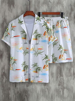 Casual Shirts for Men - Hawaiian Beach Co-ords, Short Sleeve Shirt Button Down