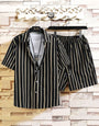 Ascot Black Striped Relaxed-Fit Shirt & Shorts Set