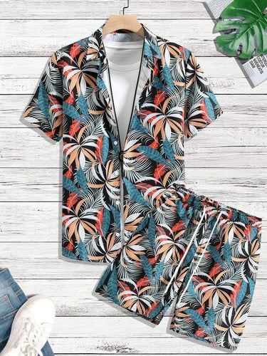 Mens Set Short Sleeve Hawaiian Shirt And Shorts Summer Casual Floral Shirt Beach Two Piece Suit