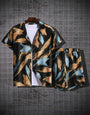 Men's Spring Summer Casual Fashion Hawaii Beach Button-Up Printed Short Sleeve Shirt Shorts Set