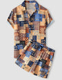 Mens Ethnic Tribal Pattern Button Front Two Piece Outfits