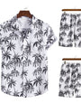 Men Coconut Tree Print Hawaii Short Sleeve Shirts Shorts Set Summer Casual collection