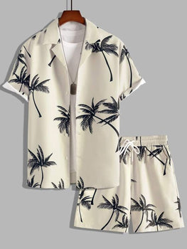 Mens Summer Outfit 2-Piece Set Short Sleeve Shirts and Shorts Hawaiian Set