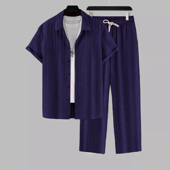 Men's Dark Blue Colour Premium Lining Structured Top Bottom Set