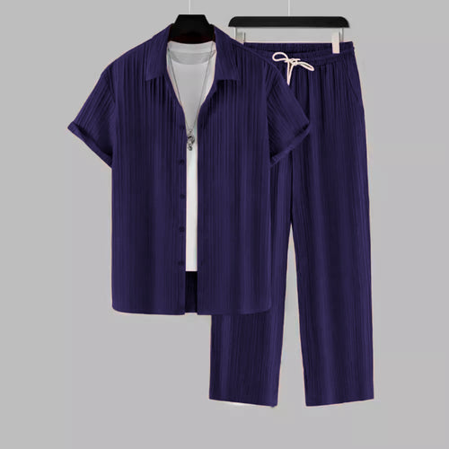Men's Dark Blue Colour Premium Lining Structured Top Bottom Set