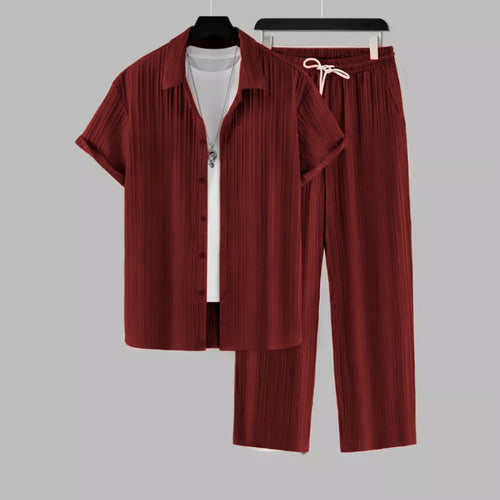 Men's Maroon Colour Premium Lining Structured Top Bottom Set