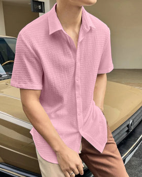 Pink Seersucker Half Sleeve Shirt