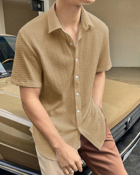 Beige Seersucker Half Sleeve Shirt