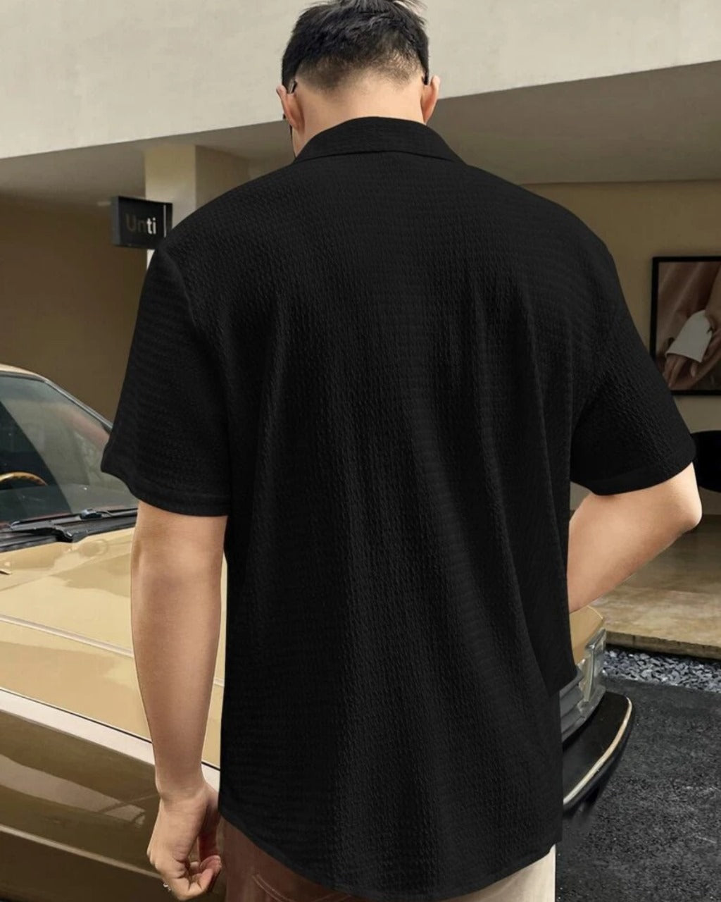 Pleasant Black Seersucker Half Sleeve Shirt