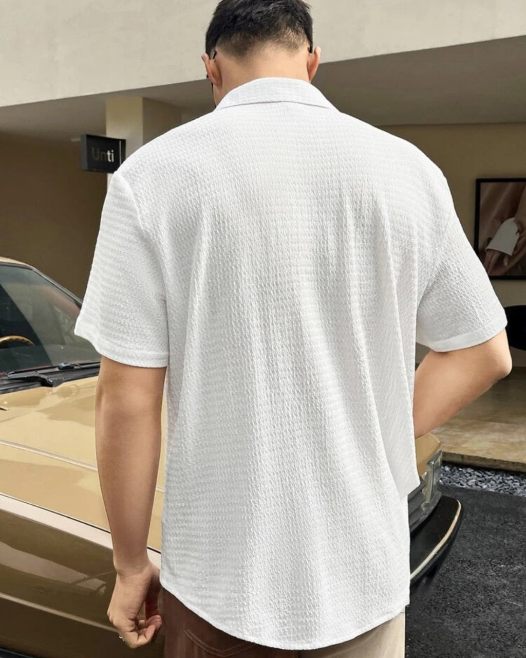 Milky White Seersucker Half Sleeve Shirt