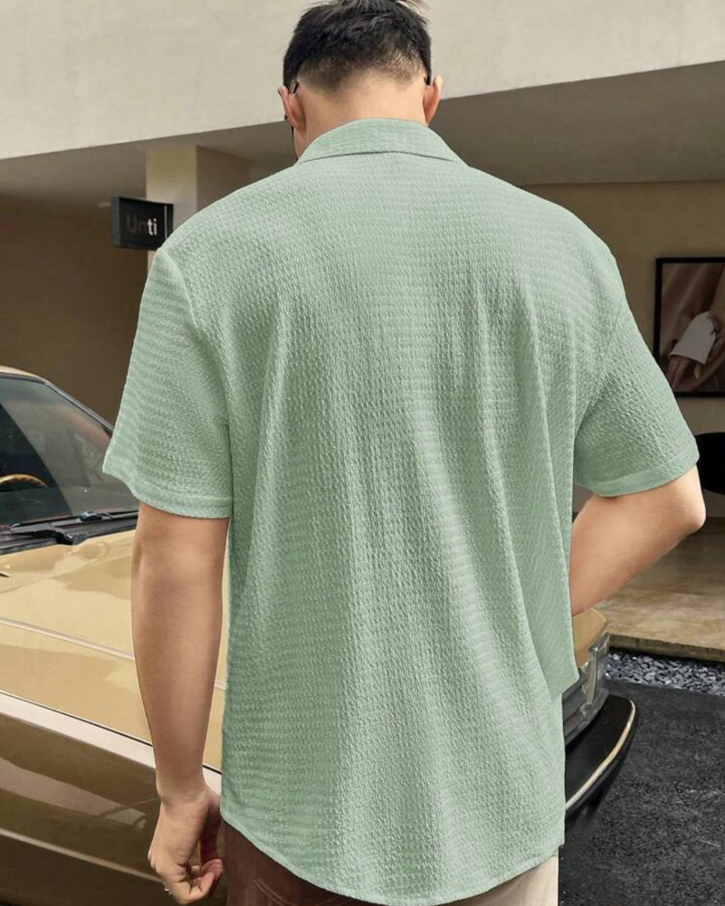 Mesmerizing Sage Green Seersucker Half Sleeve Shirt