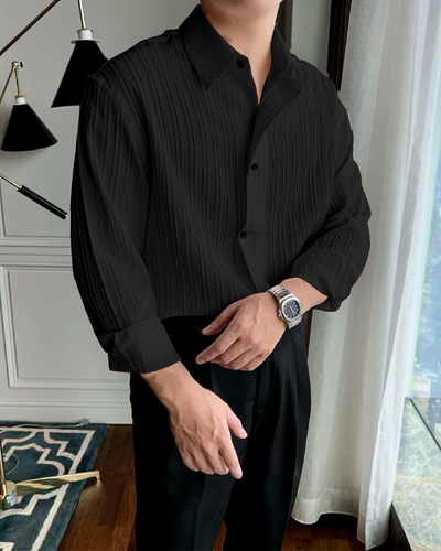 Stylish Black Colour Lining Structured Full Sleeve Shirt