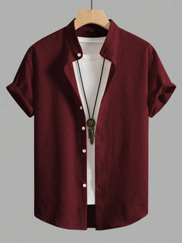 Elegant Maroon Colour Premium Checked Textured Short Sleeve Shirt