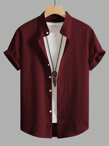 Elegant Maroon Colour Premium Checked Textured Short Sleeve Shirt