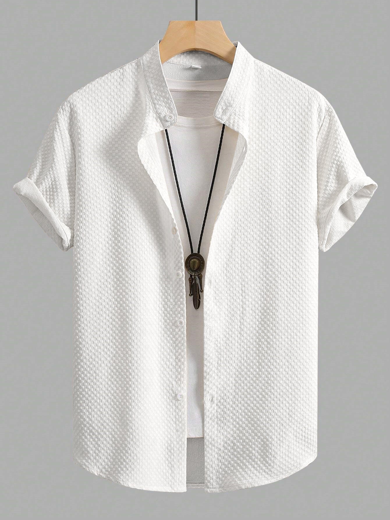 Chic White Colour Premium Checked Textured Short Sleeve Shirt